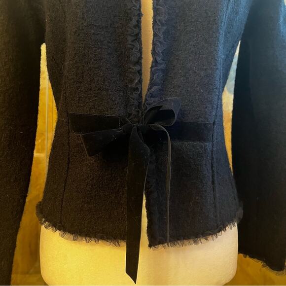 NEW ANTHRO x Kenji Wool Tulle Eyelet Velvet Tie Belted Tailored Jacket Black… - Picture 9 of 16
